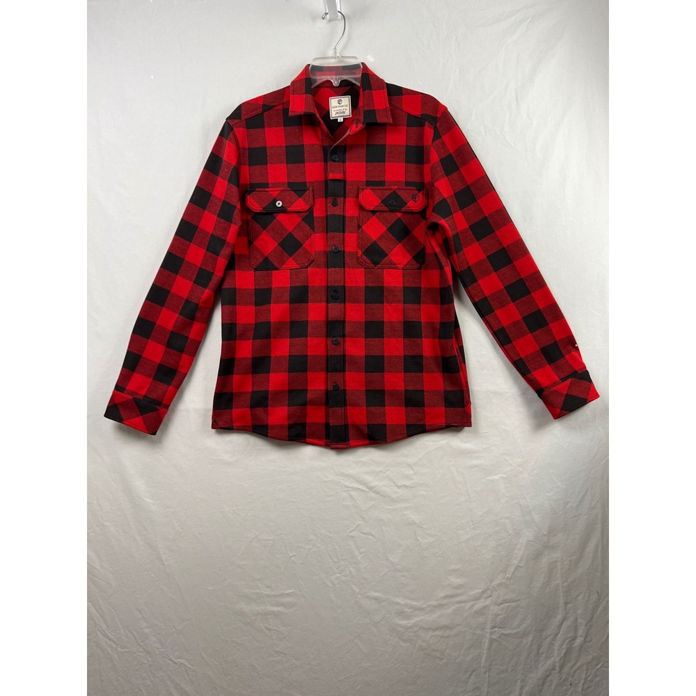 Born Primitive Flannel Shirt Mens M Red Black Buffalo Plaid Stretch Button Down